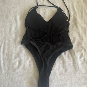 Black One Piece Thong Swim wear